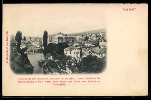 AK Sarajevo, Teilansicht mit dem neuen Rathaus in der Mitte