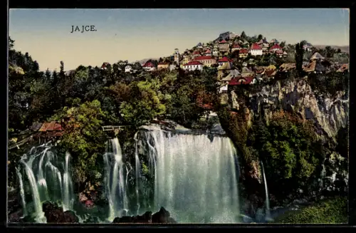 AK Jajce, Panorama mit Wasserfällen