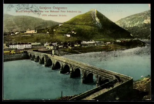 AK Visegrad, Flusspartie mit Drinabrücke