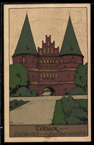 Steindruck-AK Lübeck, Holstentor, Aussenansicht