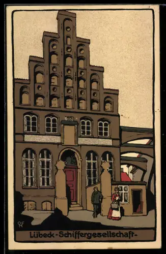 Steindruck-AK Lübeck, Schiffergesellschaft