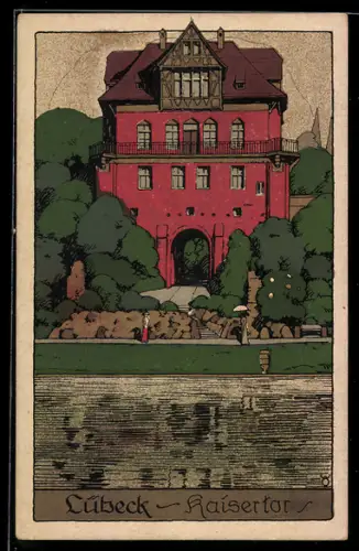 Steindruck-AK Lübeck, Ansicht vom Kaisertor