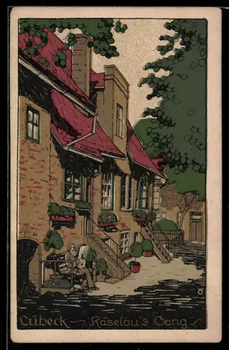 Steindruck-AK Lübeck, Käselaus Gang