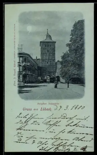 Mondschein-AK Lübeck, Burgtor, Aussenseite