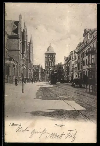 AK Lübeck, Burgstrasse mit Burgtor