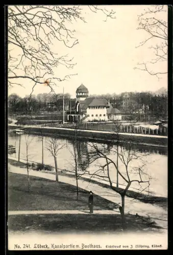 AK Lübeck, Kanalpartie mit Boothaus