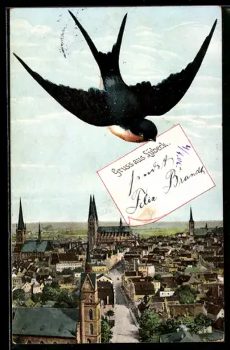 AK Lübeck, Totalansicht mit Kirchen