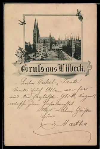 AK Lübeck, Strassenpartie mit Kirche