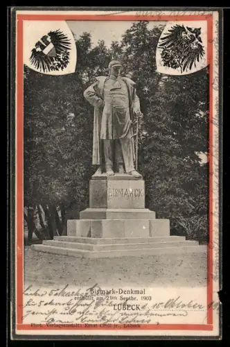AK Lübeck, Bismarck-Denkmal vom Tag der Einweihung