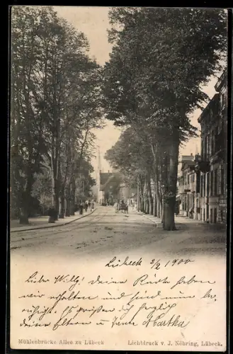 AK Lübeck, Mühlenstrasse mit Mühlenbrücke