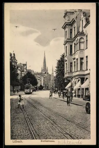 AK Lübeck, Breitestrasse mit Strassenbahn
