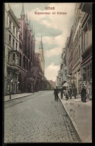 AK Lübeck, Breitestrasse mit Rathaus