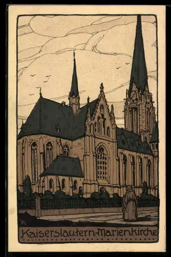Steindruck-AK Kaiserslautern, Marienkirche