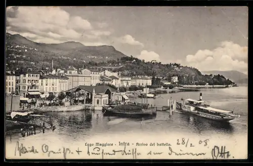AK Intra /Lago Maggiore, Arrivo del battello