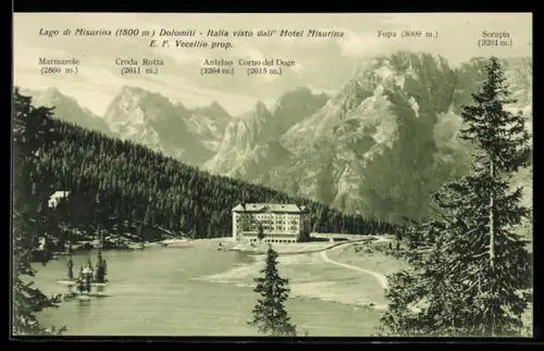 AK Lago di Misurina /Dolomiti, Hotel Misurina E. F. Vecellio, Marmarole, Sorapis