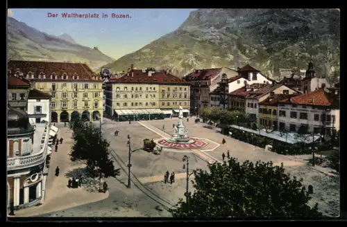 AK Bozen, Waltherplatz aus der Vogelschau
