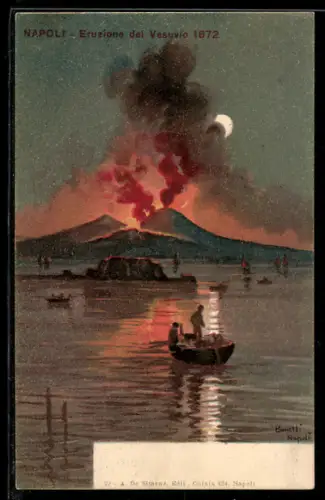 Künstler-AK Napoli - Neapel, Eruzione del Vesuvio 1872, Vesuv Vulkan-Ausbruch 1872