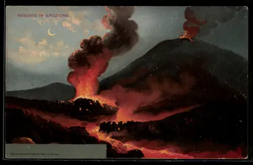 AK Napoli, Vesuvio in Eruzione, nächtlicher Vulkanausbruch