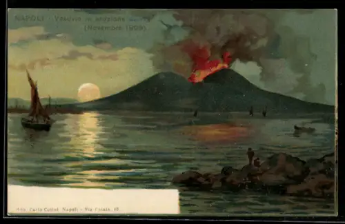 Lithographie Napoli / Neapel, Vesuvio in eruzione, Novembre 1899, Vulkan