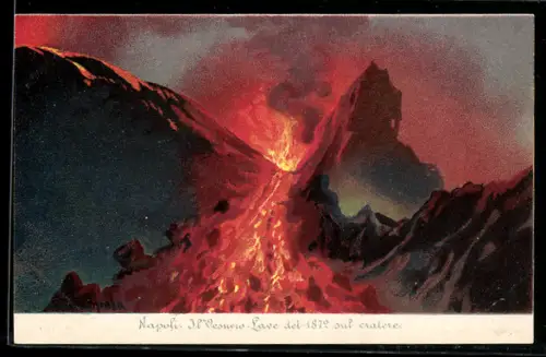 Künstler-AK Napoli, Il Vesuvio Lava del 1872 cratere, Vulkanausbruch des Vesuv