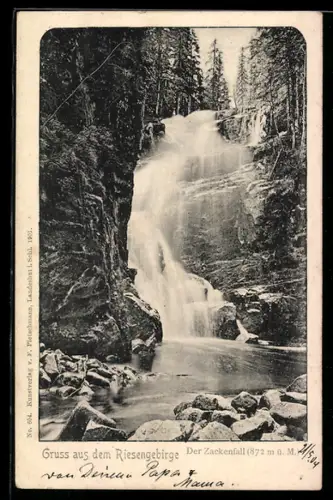 AK Schreiberhau, Zackelfall vom Grund aus gesehen