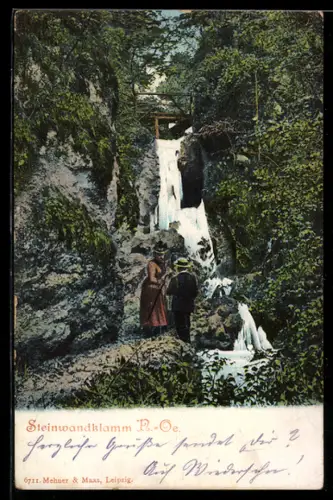 AK Steinwandklamm /N.-Oe., Wasserfall mit Besuchern