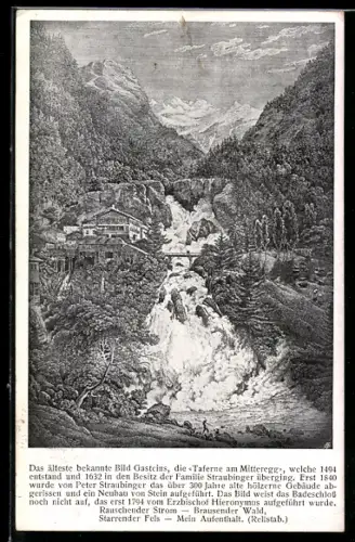 Künstler-AK Badgastein, die Taferne am Mitteregg, der Wassersturz