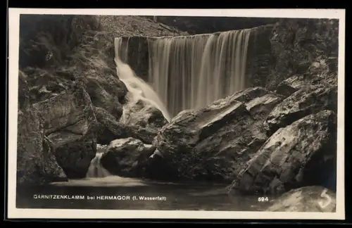 AK Garnitzenklamm bei Hermagor, 1. Wasserfall