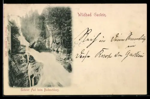 AK Bad Gastein, Unterer Fall beim Badeschloss, Wasserfall