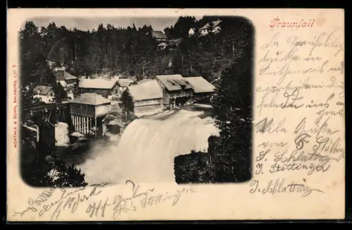 AK Fraunfall mit Teilansicht des anliegenden Ortes