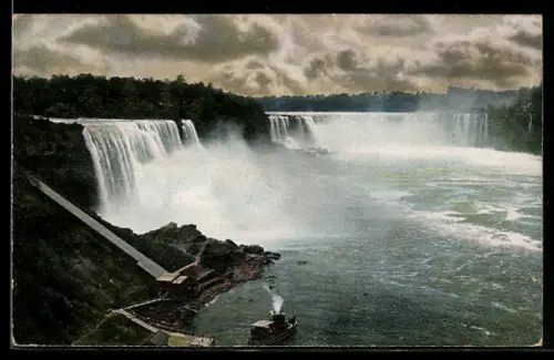 AK Niagara Fälle, Gesamtansicht mit Ziegeninsel