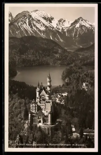 AK Schloss Neuschwanstein, Mit Blick auf Hohenschwangau mit Alpsee