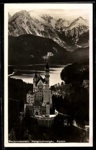 AK Schloss Neuschwanstein mit Hohenschwangau und Alpsee