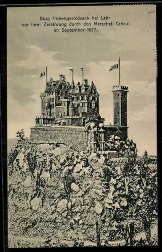 AK Lahr, Burg Hohengeroldseck vor ihrer Zerstörung durch Marschall Créqui 1677
