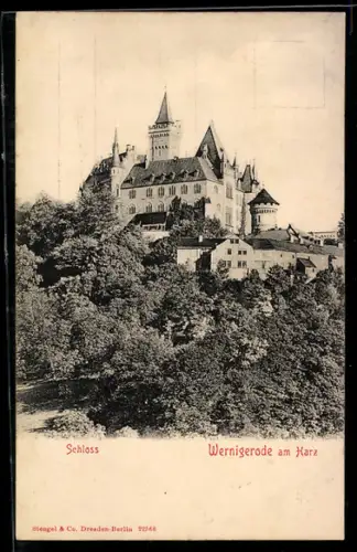AK Wernigerode am Harz, Schloss Wernigerode mit anliegendem Wald