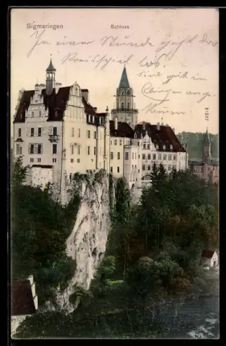 AK Sigmaringen, Schloss Sigmaringen mit anliegendem Waldstück
