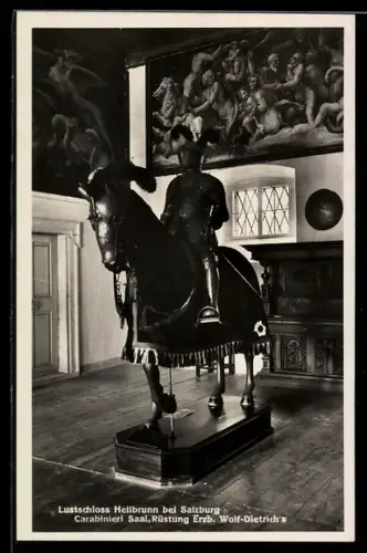 AK Salzburg, Schloss Hellbrunn, Carabinieri Saal, Rüstung Erzb. Wolf-Dietrichs