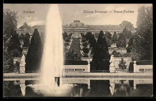 AK Potsdam, Schloss Sanssouci, Grosse Fontäne in den Gartenanlagen