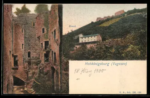 AK Hohkönigsburg in den Vogesen, Innenhof und Hotel