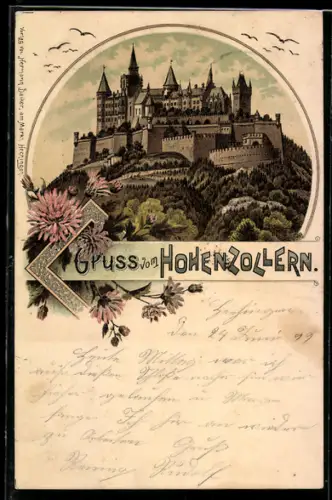 Lithographie Hohenzollern, Totalansicht des Schlosses