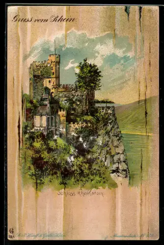 AK Schloss Rheinstein mit Blick zum Fluss