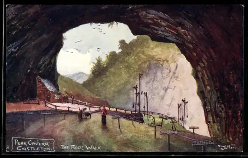 Künstler-AK Castleton, Peak Cavern, The Rope Walk