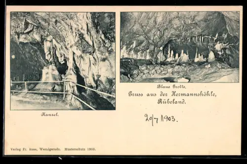 AK Rübeland, Hermannshöhle, Kanzel, Blaue Grotte