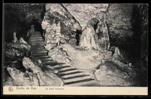 AK Grottes de Han, la Salle Vigneron, Treppe in der Höhle