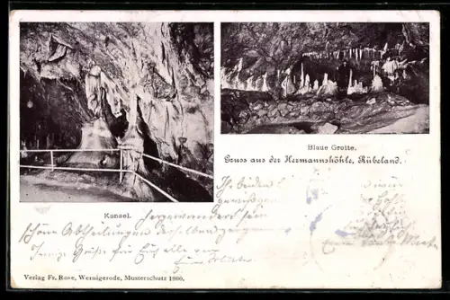 AK Rübeland, Hermannshöhle, Kanzel, Blaue Grotte