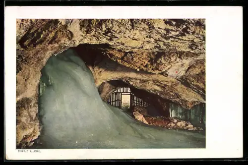 AK Salzburg, Eisriesenwelt im Tennengebirge, Eissee gegen Höhleneingang