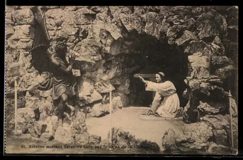 AK Crupey, Grottes de St. Antoine, St. Antoine metttant Satan en fuite la par le signe de la Croix