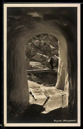 AK Eisgrotte /Rhonegletscher, Blick aus der Eisgrotte