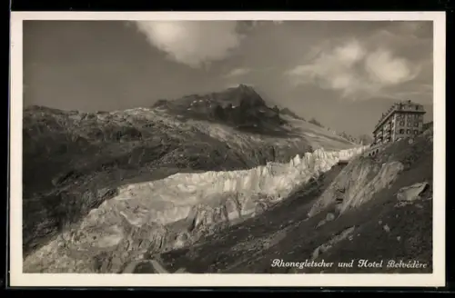 AK Rhonegletscher und Hotel Belvèdère