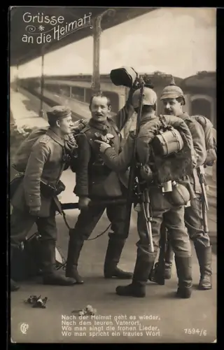 Foto-AK GL Co Nr. 7594/6: Soldaten feiern den Heimweg